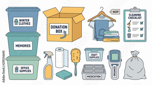 Donation box and household items.