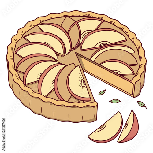Fresh apple pie with slices and leaves, perfect for bakery branding, delicious