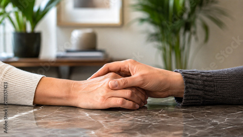 Comforting Embrace: Two hands clasp in a tender gesture of support and solidarity, symbolizing comfort, empathy, and connection amidst life's challenges. A quiet moment of shared human experience.