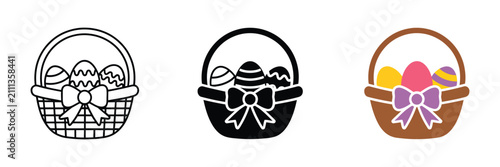 Canvastavla Easter Basket With Eggs Icon, Holiday Basket, Painted Easter Eggs And Spring Celebration Symbol Vector Illustration