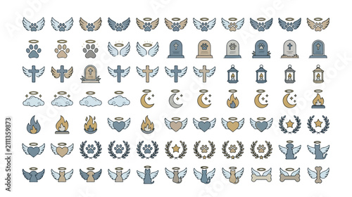Foto Memorial and Remembrance Vector Icon Set, a collection of 100 flat line funeral