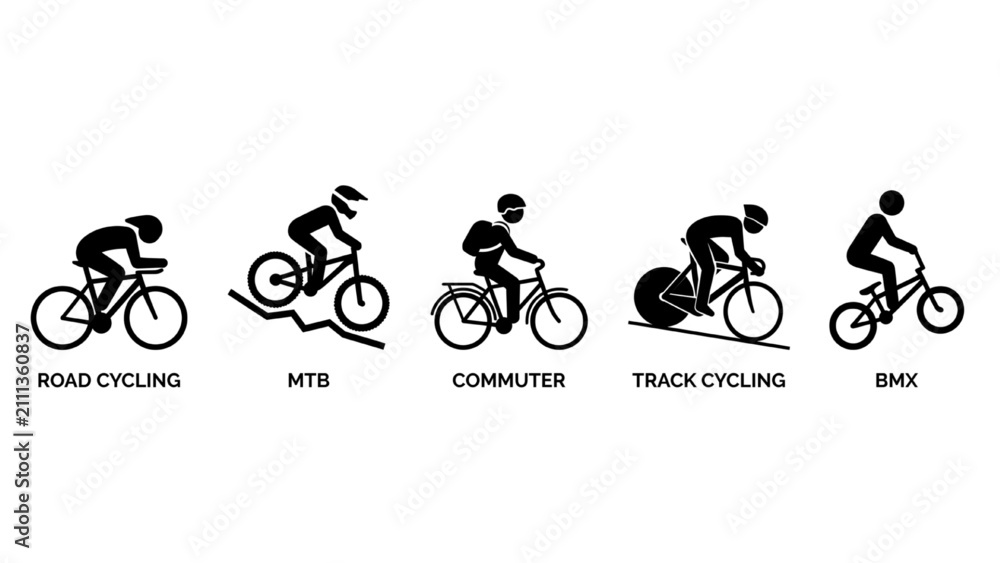Obraz premium Cycling Styles and Discipline Icon Set Isolated on White Background Vector