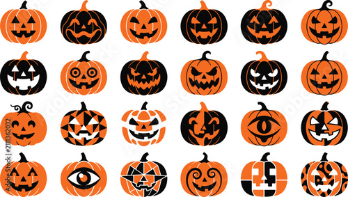 A collection of fifteen hand drawn candy corn illustrations arranged in a grid pattern for halloween holiday seasonal design projects