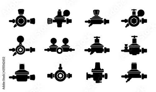 Obraz na płótnie 12 Gas Pressure Regulator Icons, Industrial Control Valves, Flow Meter Equipment