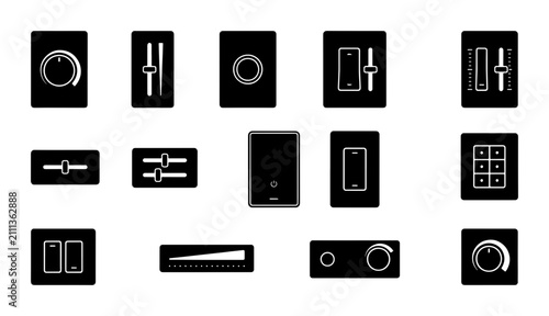 Cuadro en lienzo Audio Control Icons, Volume Knobs, Sliders, and Switches Vector Set