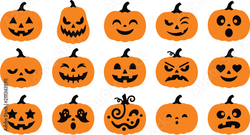 A collection of cute hand drawn candy corn illustrations with funny faces for halloween holiday decorations and festive designs