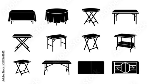 Foto Vector Icons of 12 Folding Tables, Portable Furniture Collection, Modern Furnitu