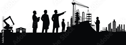 Fotografía Silhouette of engineers and construction workers supervising industrial site dev