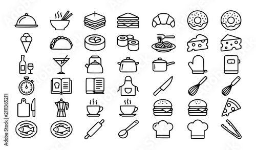 Gastronomy Outline Icon Set Editable Stroke Food and Restaurant Line Vector Collection