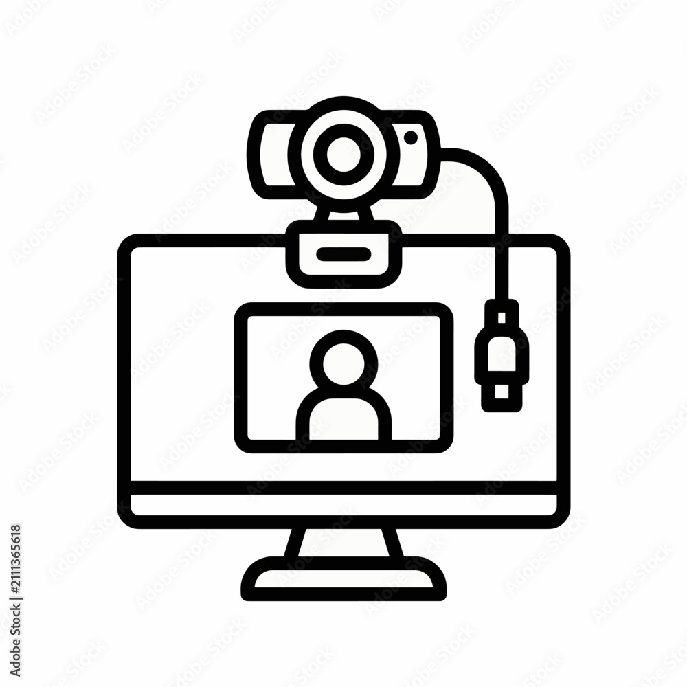 Naklejka premium Webcam and monitor video conferencing home office setup bold icon graphic