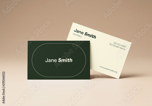 Business Card Mockup on Beige Background