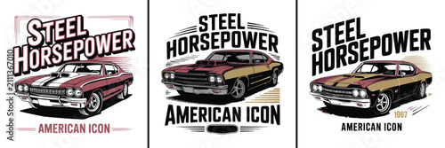 Steel horsepower american muscle car vintage vector tshirt graphics