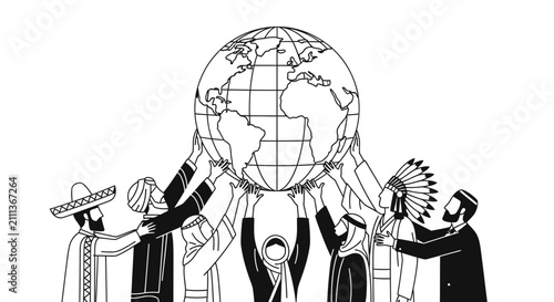 Fotografie Diverse Group of People Holding Up a Global Earth Globe
