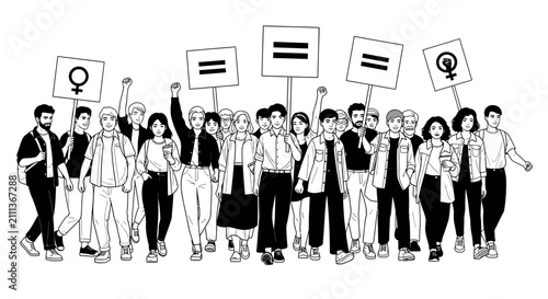 Diverse Group of People Marching for Gender Equality and Social Justice