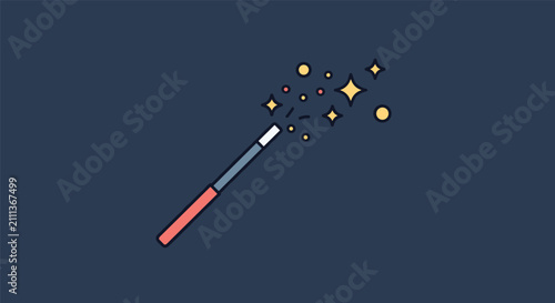 Magic wand vector icon with glowing stars and sparkles representing fantasy magic, illusion, and miracle.