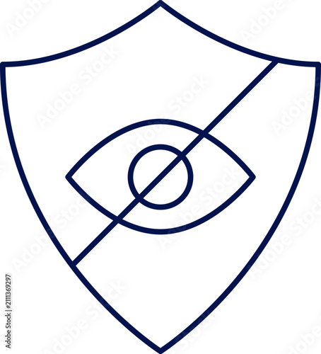 Zero trust cybersecurity icon with shield and hidden eye. Vector illustration, flat design