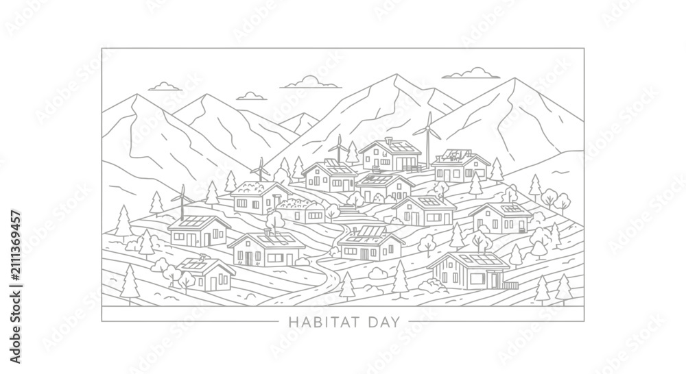Obraz premium Eco Friendly Village with Sustainable Energy and Mountain Scenery