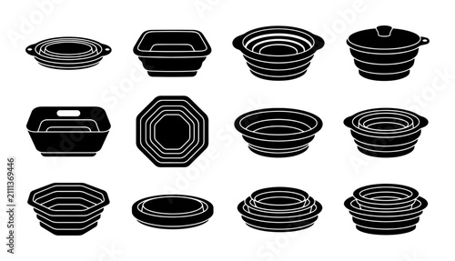 Obraz na płótnie Collapsible Food Containers, Silicone Bowls, Stackable Storage Set, Black Kitche
