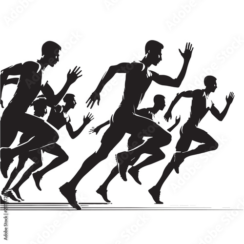Black Relay race team Silhouette Vector, High Quality Illustration on White Background