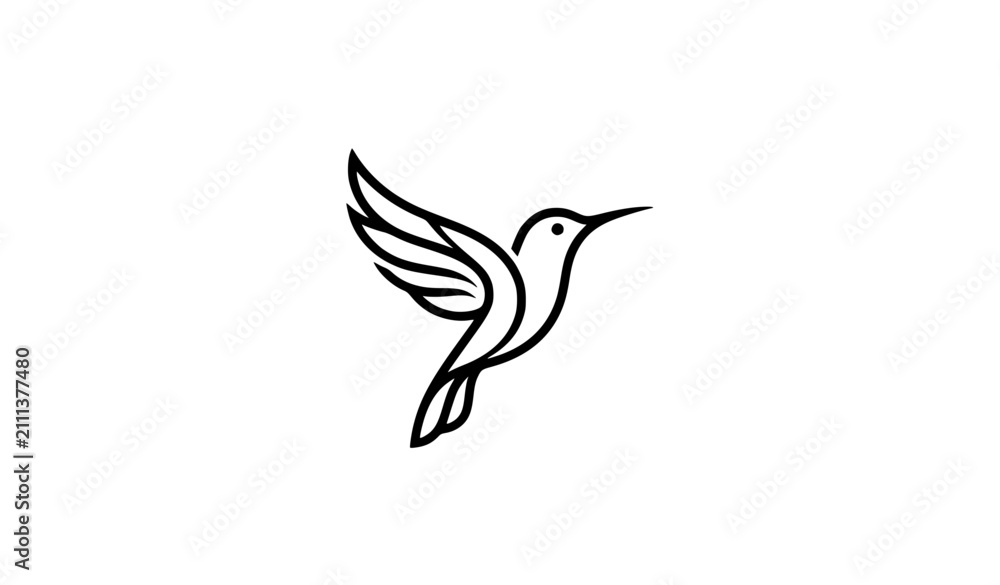 Naklejka premium Minimal Hummingbird Bird Vector Logo Design with Modern Geometric Line Style