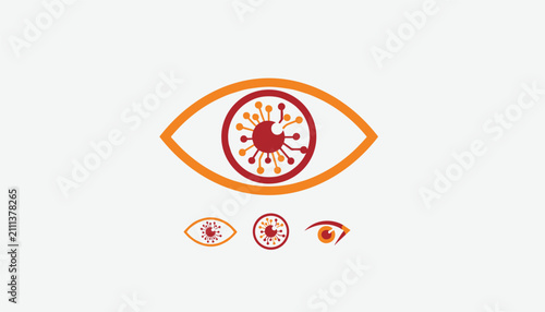 Tech security logo concept featuring an orange and red eye icon integrated with digital nodes and connection lines.