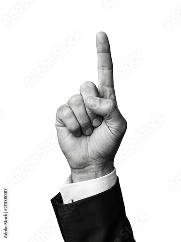 Foto Businessman hand pointing index finger up black and white PNG transparent backgr