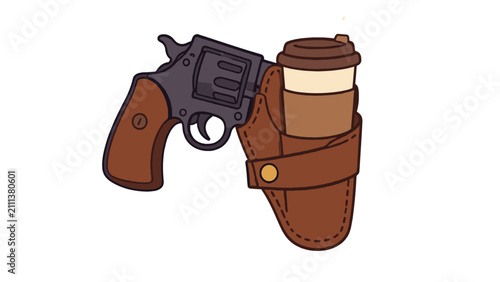 фотографія Cartoon revolver in holster with takeaway coffee cup