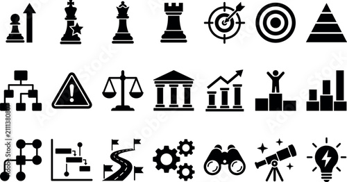 Fotografía Strategic planning and corporate vision icons representing leadership goals and