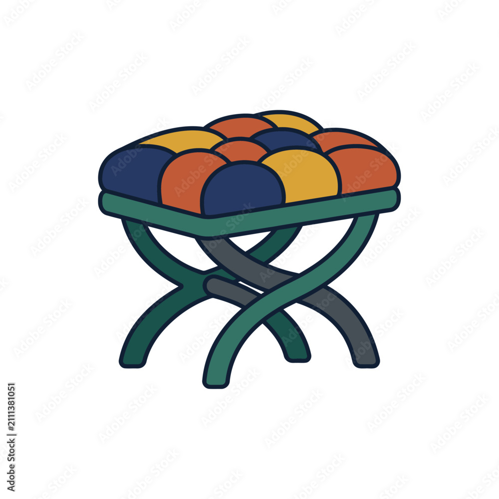 Obraz premium Colorful quilted ottoman with curved wooden legs.