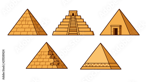 Set of ancient pyramid icons in flat vector style