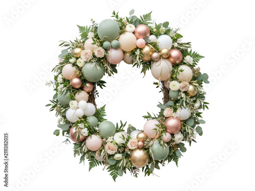 Elegant holiday floral wreath isolated on transparent background. Beautiful winter decor concept for seasonal design.