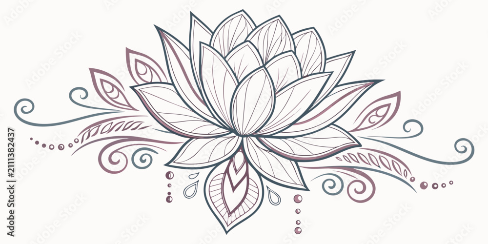 Obraz premium Decorative lotus flower ornament with swirls and ornate line details, ornament
