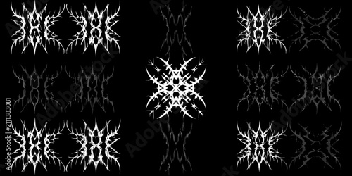 Canvas Print Black metal logo sigils a collection of jagged white designs on a black backgrou