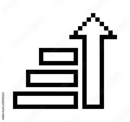 Step Growth Arrow Pixel Art Line Icon, Continuous Improvement and Progress Symbol