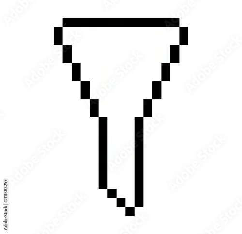 Black and White Solid Data Filter Pixel Art Icon, Funnel Filter Symbol