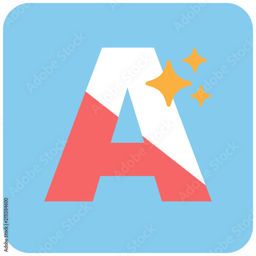 Letter A Icon with Sparkles