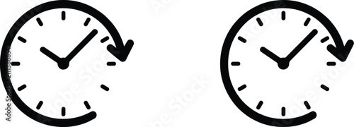 Fotografie Two black clock icons with arrows indicating rotation or time passage on a white