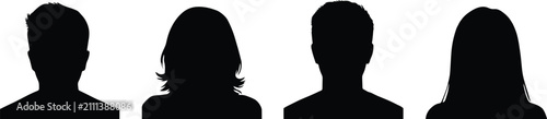 Fotografie Four Silhouette Head and Shoulder Profiles of People on White Background forward