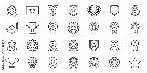 Fotografía Collection Of Star And Laurel Wreath Line Art Icons On White Background