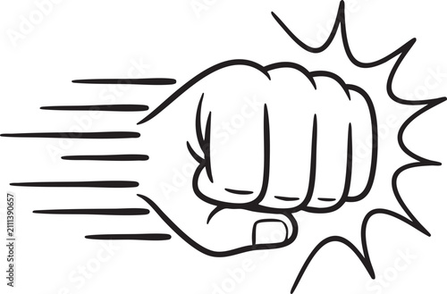 Powerful Boxing Punch Action Outline Vector Illustration