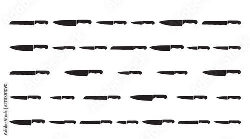 Konstfotografi Professional kitchen knife silhouettes set, 32 black chef knife icons, culinary