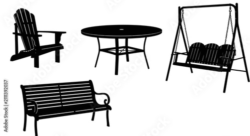 Bild auf Leinwand Outdoor furniture set with bench chair table with including bench adirondack rou