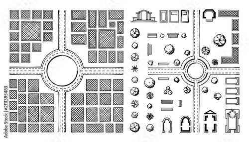 Cuadro en lienzo Cemetery layout illustration with burial plot grid, pathways, roundabout