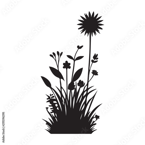 Bild auf Leinwand Alpine Wildflowers vector silhouette illustration concept design set collection