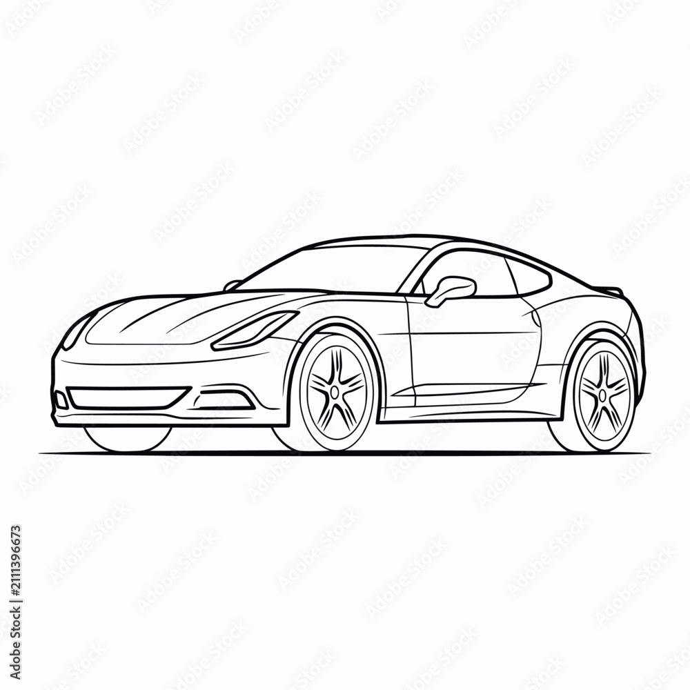 Fototapeta premium Modern Supercar Coloring Page Vector – Side and Front View Outline Drawing