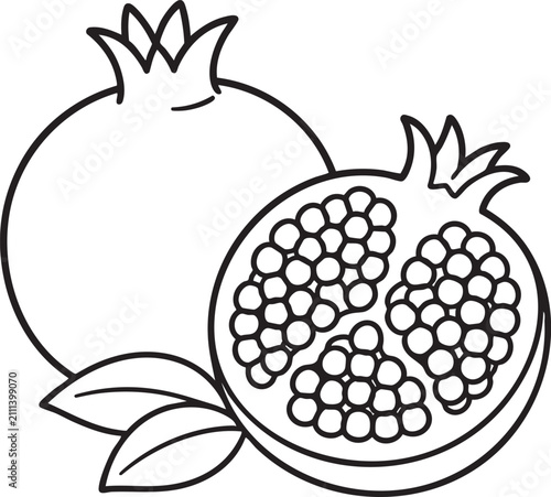 Fresh Pomegranate Fruit Half Cut Minimalist Black Outline Vector Icon