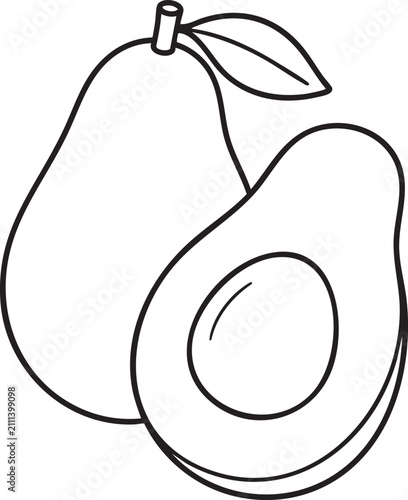 Fresh Avocado and Pear Fruit Minimalist Black Outline Vector Icon