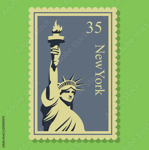 Vintage New York Statue of Liberty Postage Stamp Vector Illustration