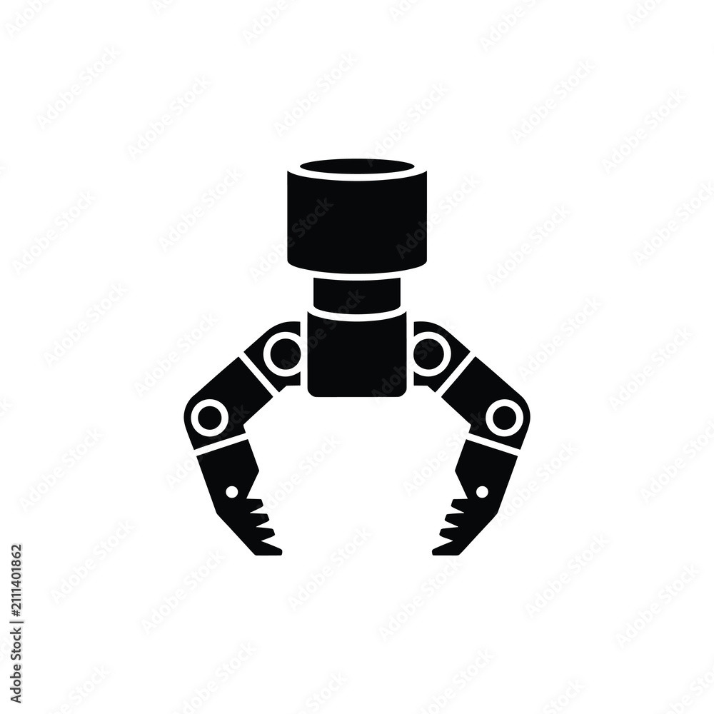 Fototapeta premium Black Robotic Arm Claw Gripper Vector Icon