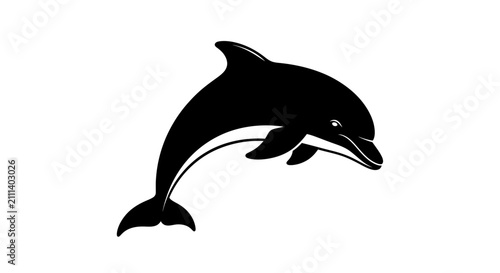 Black dolphin silhouette jumping out of water on white background with illustration graphic marine mammal animal simple design icon